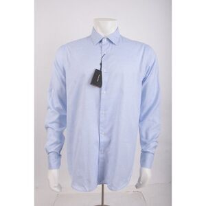 Massimo Dutti Men Shirt US 17.5 EU 44 Blue Slim Fit Micro Polka Dot 0155/155 NWT